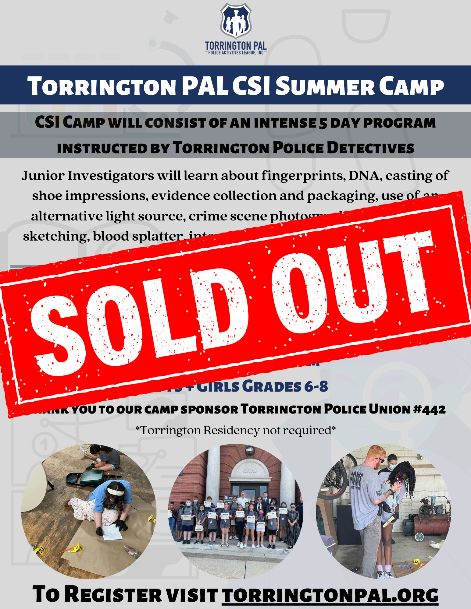 Torrington PAL CSI Summer Camp sold out